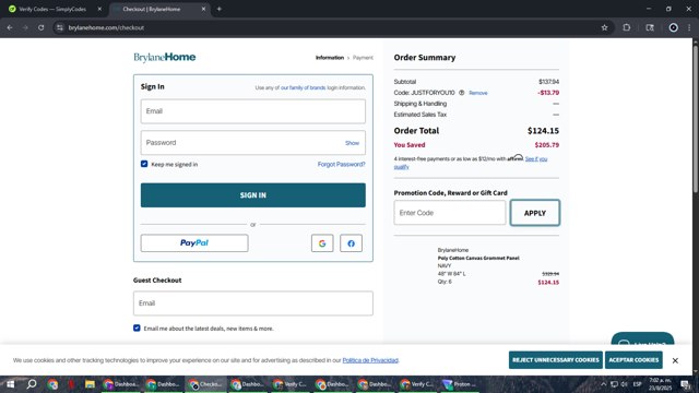 BrylaneHome checkout page showing BrylaneHome coupon code box | Screenshot taken by SimplyCodes community member on Aug 23, 2025