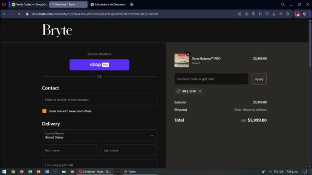 Bryte Sleep checkout page showing Bryte Sleep promo code box | Screenshot taken by SimplyCodes community member on Jun 27, 2025