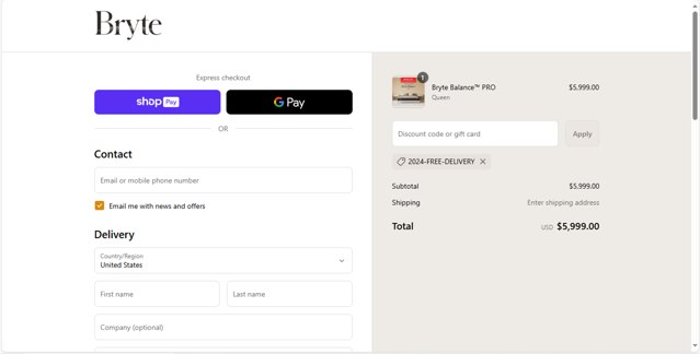 Bryte Sleep checkout page showing Bryte Sleep promo code box | Screenshot taken by SimplyCodes community member on Jun 27, 2025