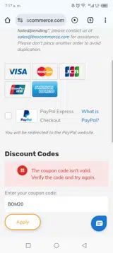 BOM20 coupon verification screenshot