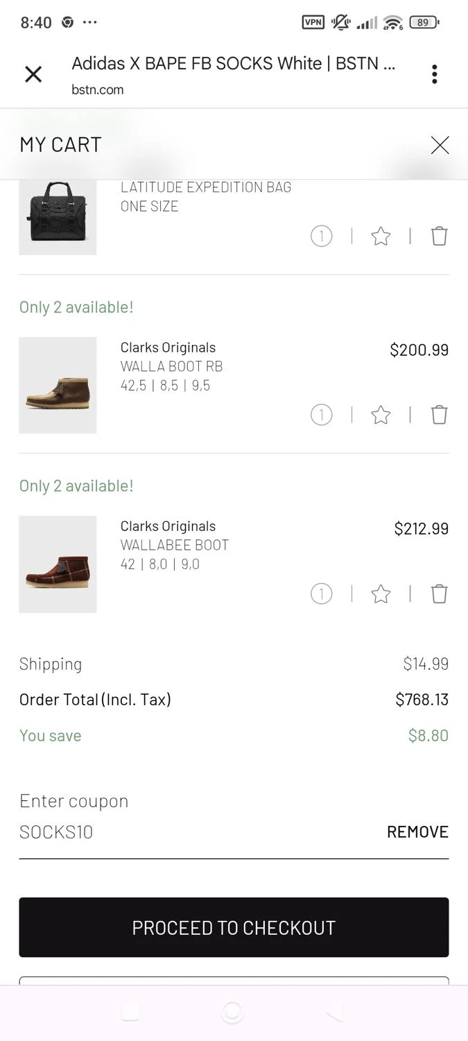 BSTN checkout page showing BSTN coupon code box | Screenshot taken by SimplyCodes community member on Sep 27, 2025