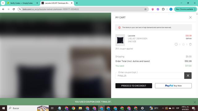 BSTN checkout page showing BSTN coupon code box | Screenshot taken by SimplyCodes community member on Sep 8, 2025