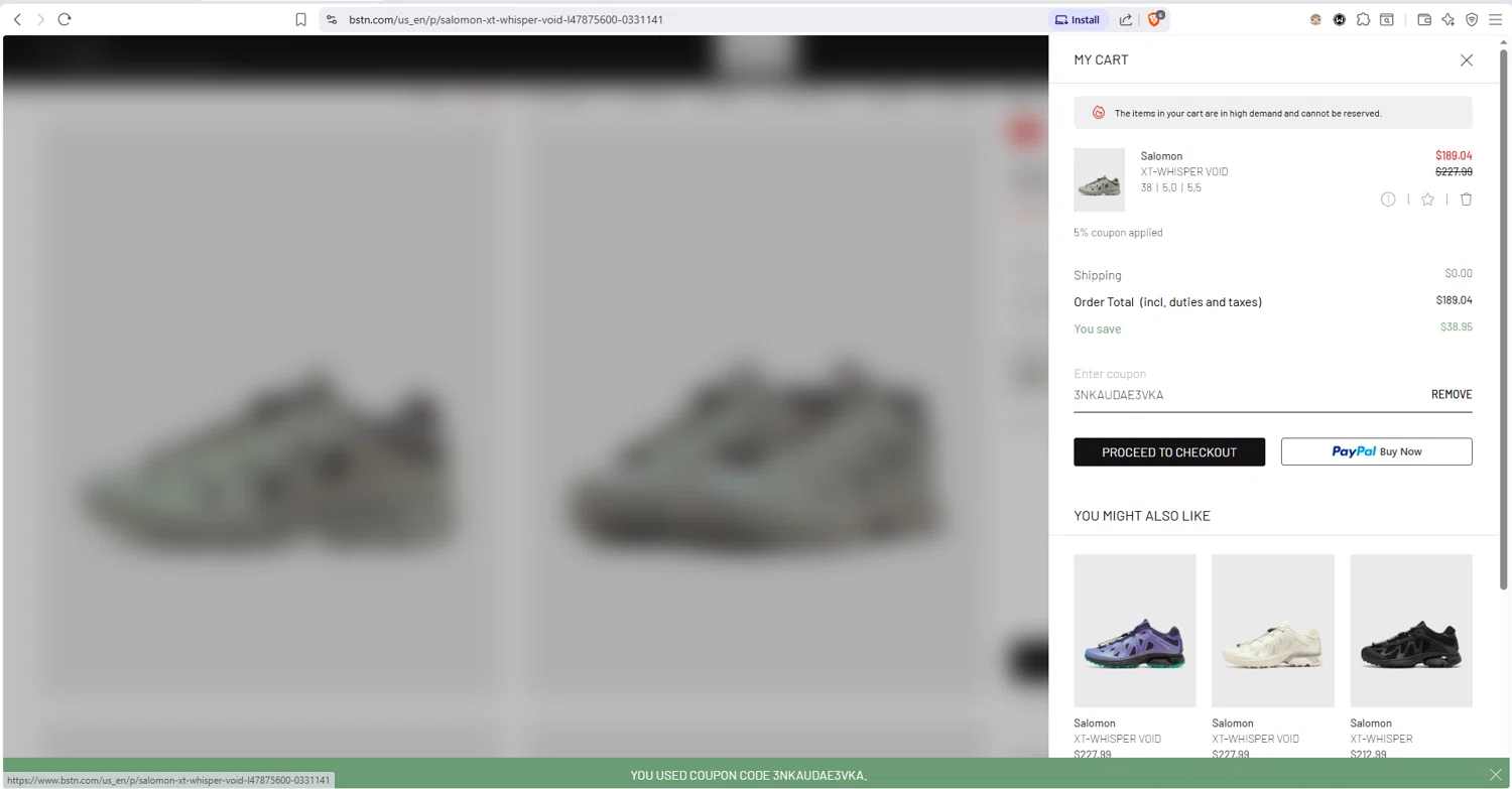 BSTN checkout page showing BSTN coupon code box | Screenshot taken by SimplyCodes community member on Feb 11, 2026