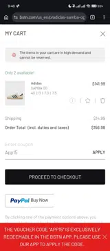 BSTN coupon verification screenshot