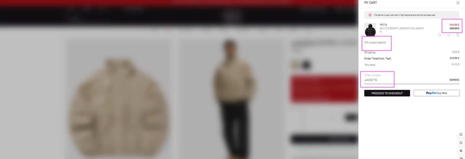 BSTN coupon code screenshot showing code JACKET15 applied at BSTN checkout page. Uploaded by SimplyCodes community member AlejandraSarmiento on Oct 24, 2025