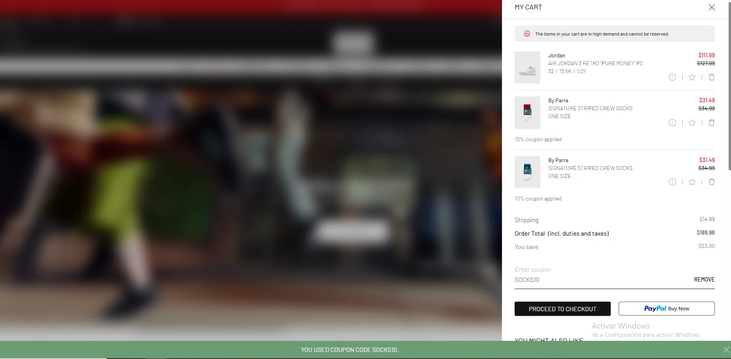 BSTN coupon code screenshot showing code SOCKS10 applied at BSTN checkout page. Uploaded by SimplyCodes community member valeriaantonieta on Feb 11, 2026