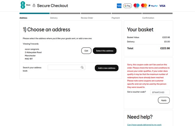 BT checkout page showing BT coupon code box | Screenshot taken by SimplyCodes community member on May 10, 2025