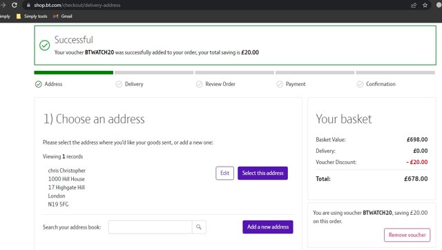 BT checkout page showing BT coupon code box | Screenshot taken by SimplyCodes community member on Jul 7, 2023