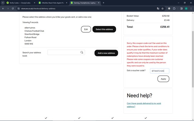 BT checkout page showing BT coupon code box | Screenshot taken by SimplyCodes community member on Apr 5, 2024