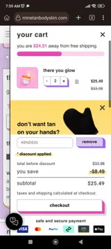 KENZIE25 coupon verification screenshot