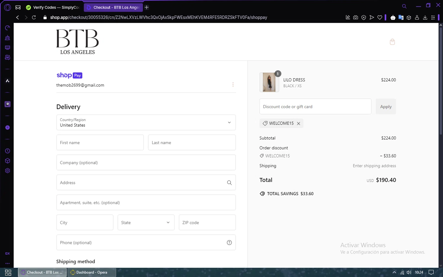 BTB Los Angeles promo code screenshot showing code WELCOME15 applied at BTB Los Angeles checkout page. Uploaded by SimplyCodes community member FrugalSaver5213 on Jan 25, 2025