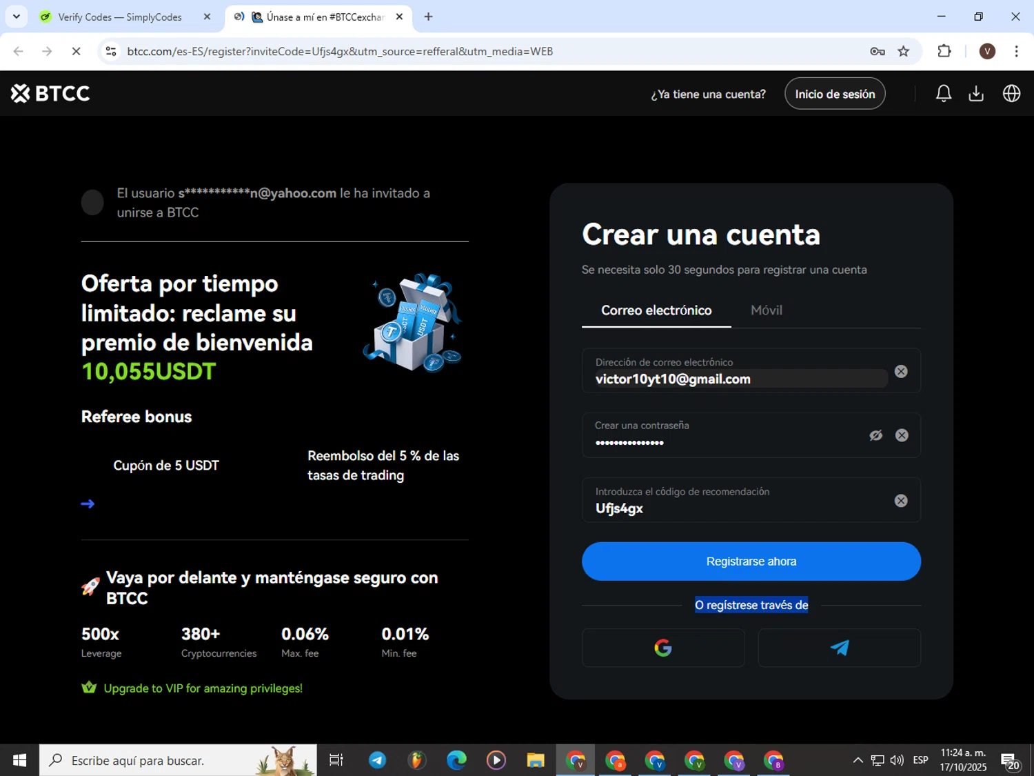 BTCC promo code screenshot showing code Ufjs4gx applied at BTCC checkout page. Uploaded by SimplyCodes community member CashLion3448 on Oct 17, 2025