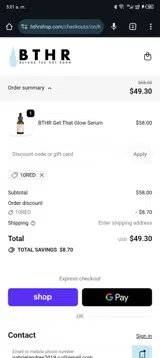 10RED coupon verification screenshot