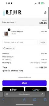 15KEXO coupon verification screenshot