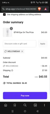 WELCOME660 coupon verification screenshot