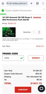 Yota coupon verification screenshot