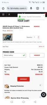 Motorradboy coupon verification screenshot