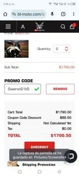 SWERVOS1K5 coupon verification screenshot