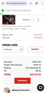 Infamouz coupon verification screenshot