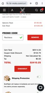 Reckless coupon verification screenshot