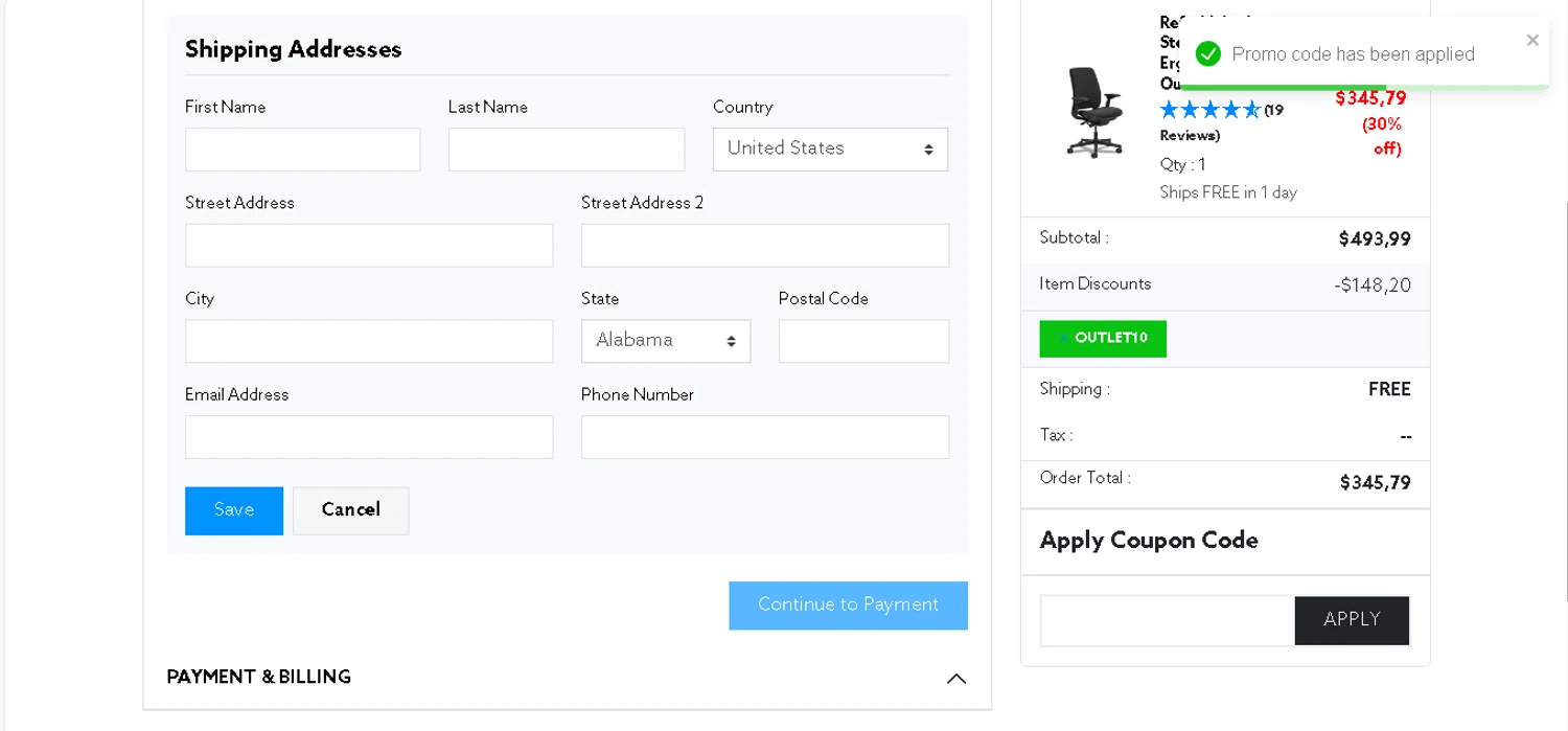BTOD.com coupon code screenshot showing code OUTLET10 applied at BTOD.com checkout page. Uploaded by SimplyCodes community member KarinaHZ on Nov 30, 2025