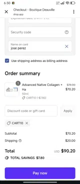 Boutique Deauville coupon verification screenshot