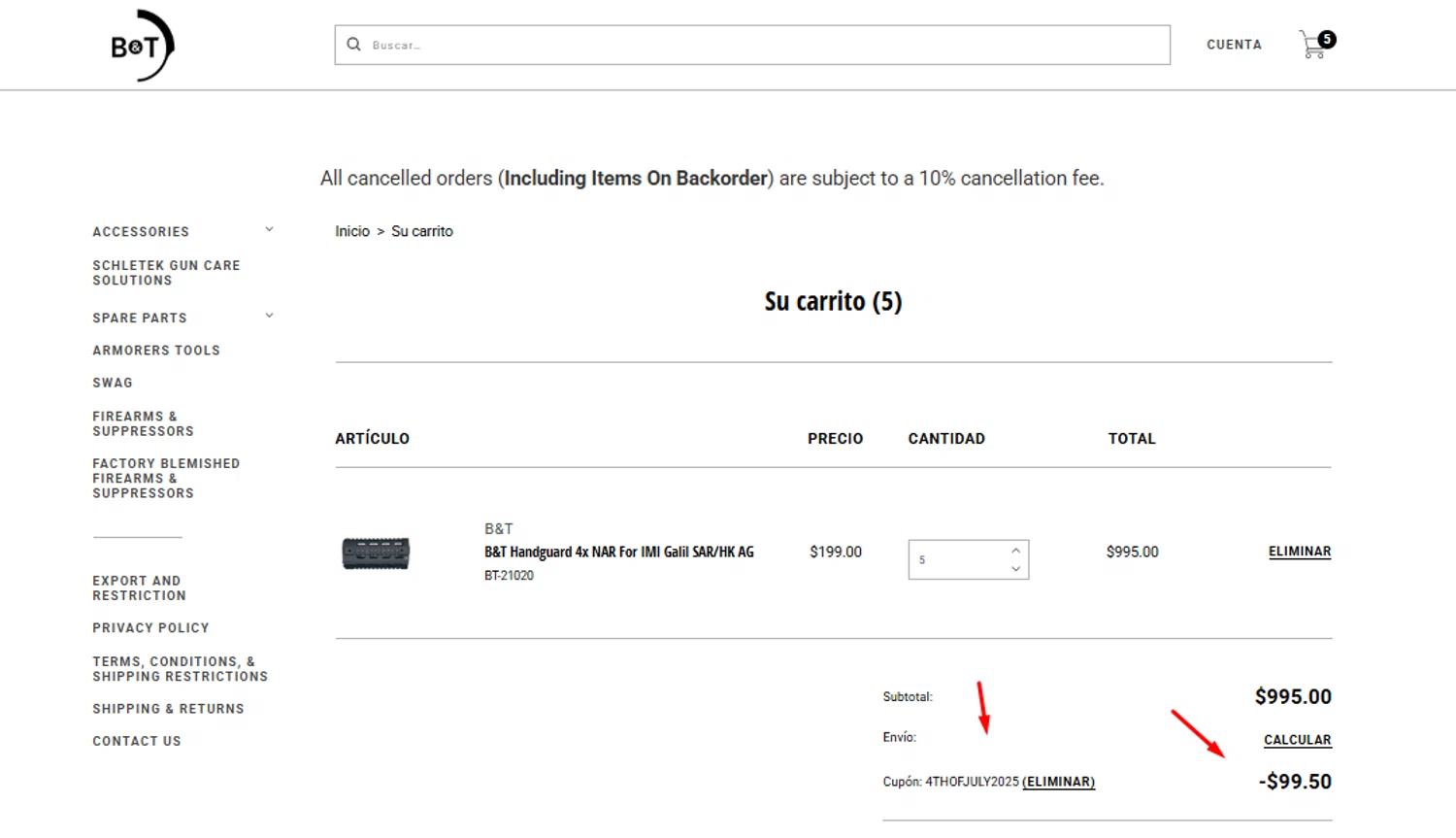 B&T USA checkout page showing B&T USA promo code box | Screenshot taken by SimplyCodes community member on Jun 30, 2025