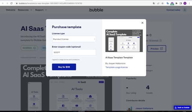 Bubble checkout page showing Bubble discount code box | Screenshot taken by SimplyCodes community member on Jul 11, 2023