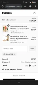 HILLARY20 coupon verification screenshot