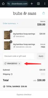XMASBOGO coupon verification screenshot