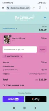 BRADSHAW10% coupon verification screenshot