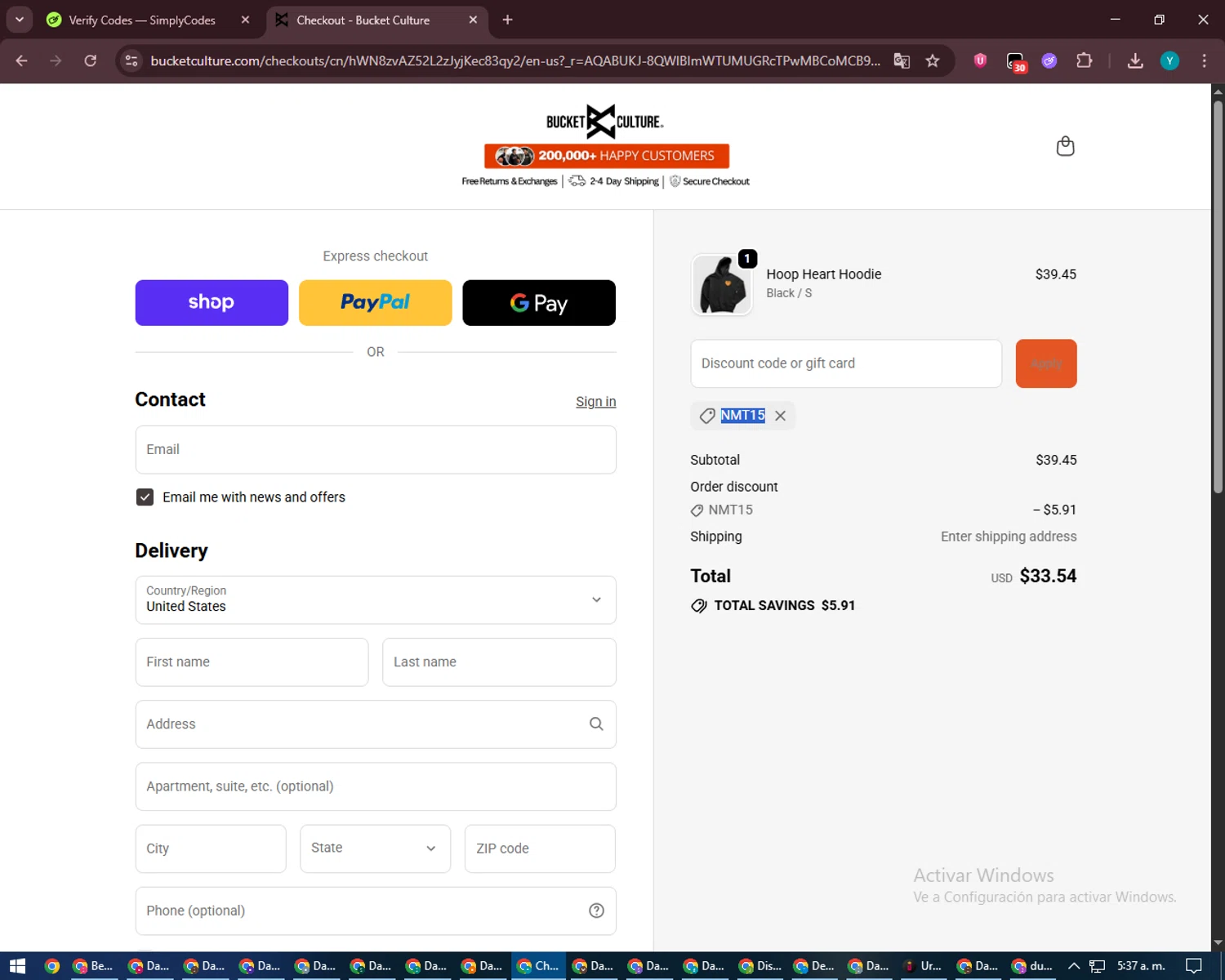 Bucket Culture checkout page showing Bucket Culture promo code box | Screenshot taken by SimplyCodes community member on Feb 20, 2026