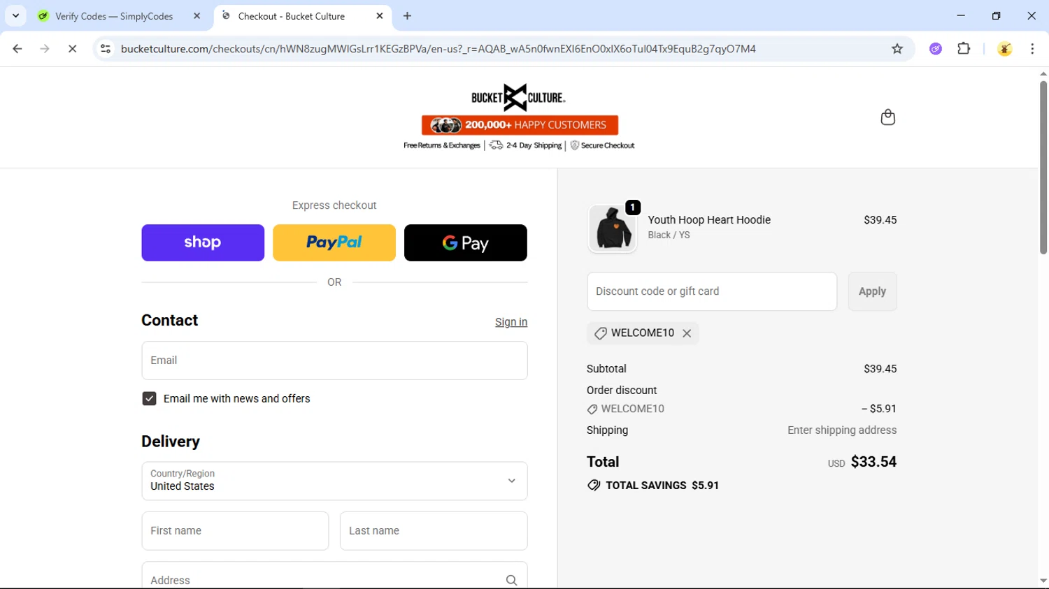 Bucket Culture checkout page showing Bucket Culture promo code box | Screenshot taken by SimplyCodes community member on Feb 20, 2026