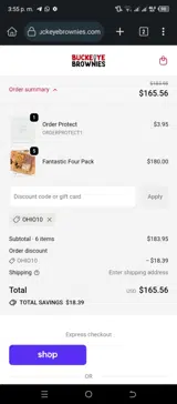 Buckeye Brownies coupon verification screenshot