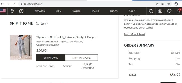 Buckle checkout page showing Buckle promo code box | Screenshot taken by SimplyCodes community member on Feb 18, 2021