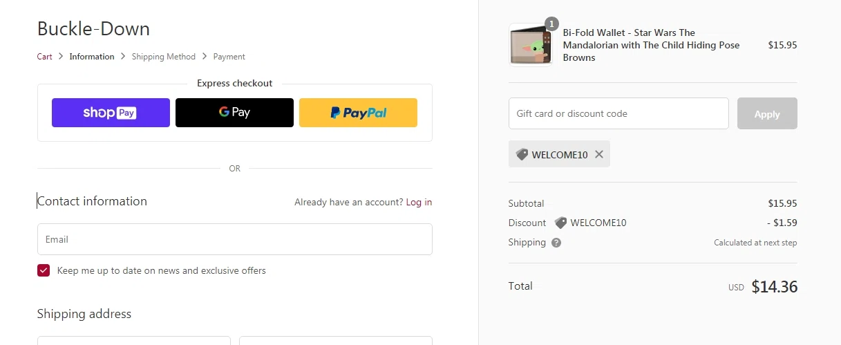 Buckle-Down checkout page showing Buckle-Down promo code box | Screenshot taken by SimplyCodes community member on May 1, 2021