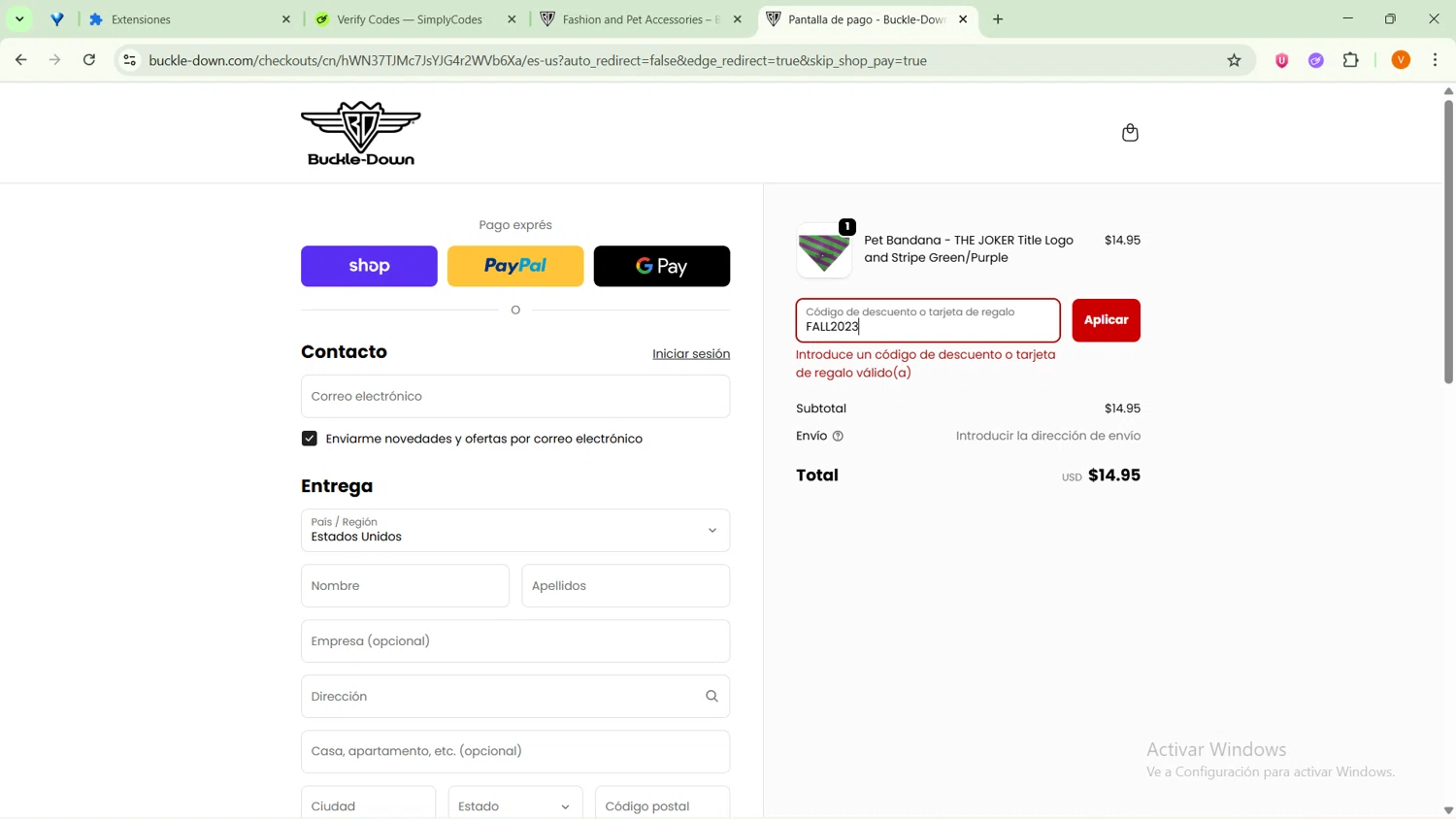 Buckle-Down promo code screenshot showing code FALL2023 applied at Buckle-Down checkout page. Uploaded by SimplyCodes community member SavingsFinder9954 on Sep 18, 2025