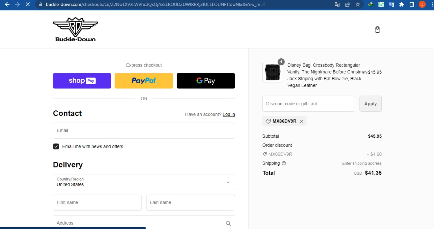 Buckle-Down checkout page showing Buckle-Down promo code box | Screenshot taken by SimplyCodes community member on Oct 26, 2023