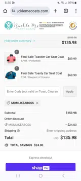 MOMLIKEABOSS coupon verification screenshot