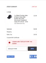 SZXOJ2111IWK coupon verification screenshot