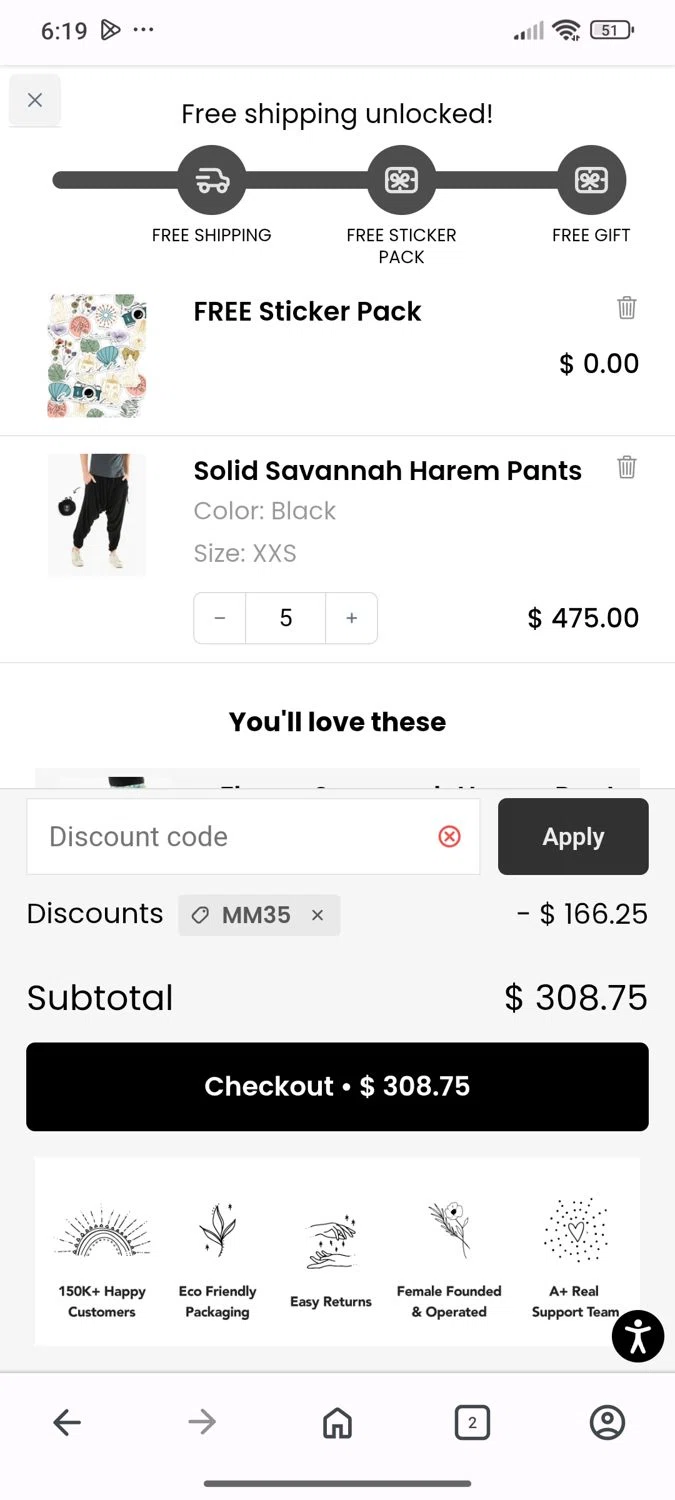 Buddha Pants promo code screenshot showing code MM35 applied at Buddha Pants checkout page. Uploaded by SimplyCodes community member comidaparallevar on Apr 26, 2025
