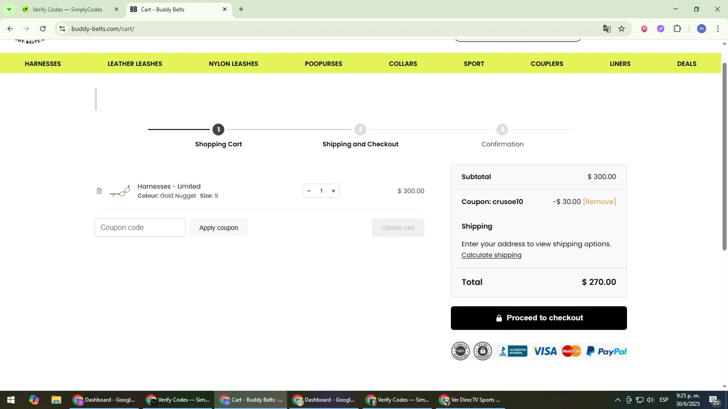 Buddy Belts coupon code screenshot showing code CRUSOE10 applied at Buddy Belts checkout page. Uploaded by SimplyCodes community member QuestDefender2661 on Jul 1, 2025