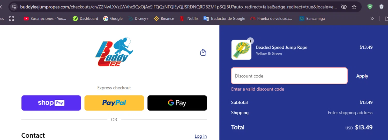 Buddy Lee Jump Ropes promo code screenshot showing code 10%OFF applied at Buddy Lee Jump Ropes checkout page. Uploaded by SimplyCodes community member Mulan5674851292422 on Mar 31, 2025
