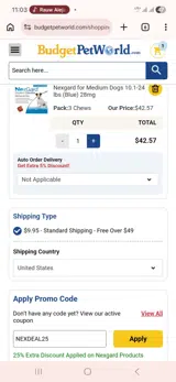 NEXDEAL25 coupon verification screenshot