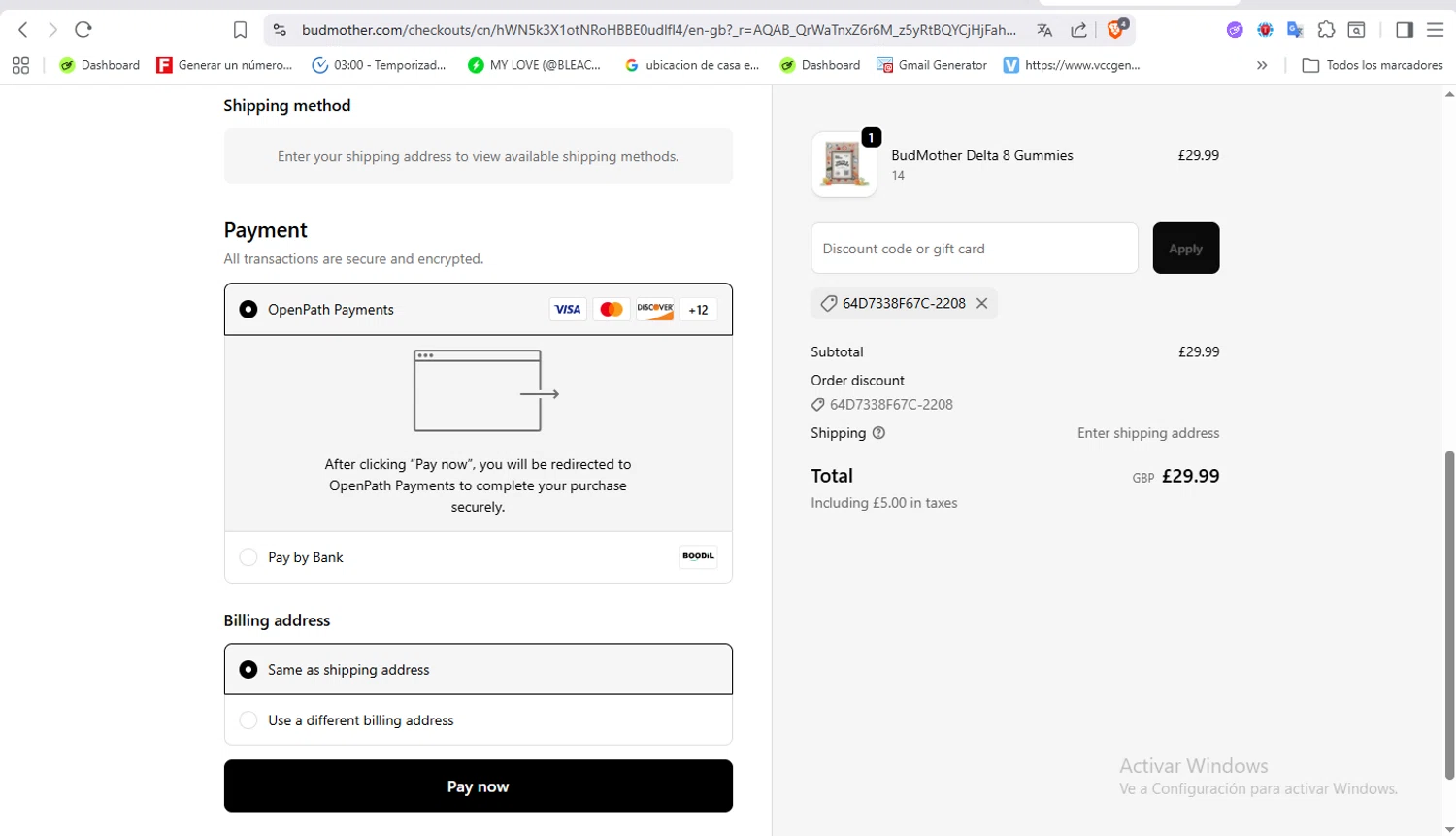 BudMother discount code screenshot showing code 64D7338F67C-2208 applied at BudMother checkout page. Uploaded by SimplyCodes community member VoucherFalcon3942 on Nov 26, 2025