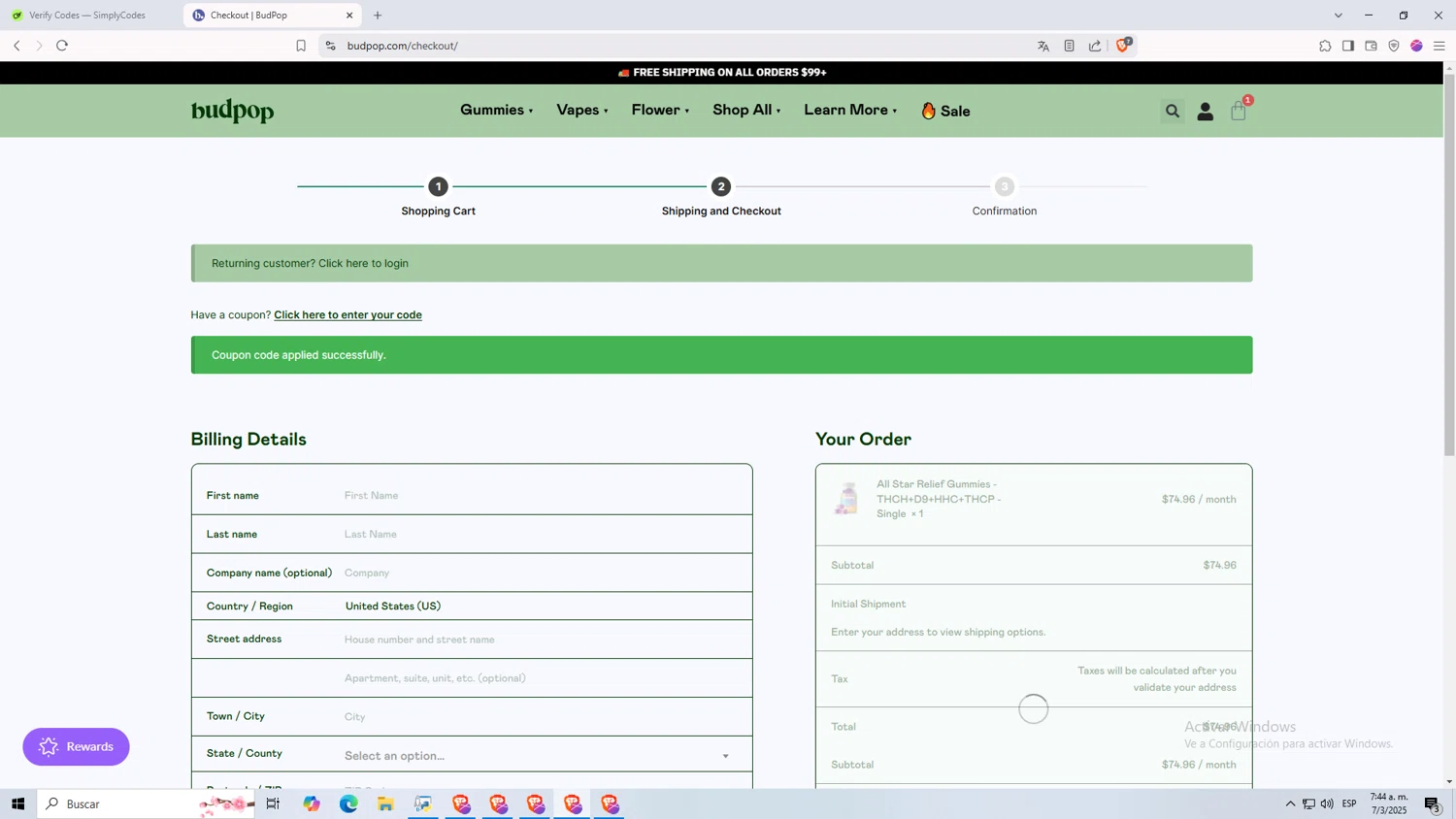 BudPop promo code screenshot showing code TRY25 applied at BudPop checkout page. Uploaded by SimplyCodes community member 9p99p9p on Mar 7, 2025