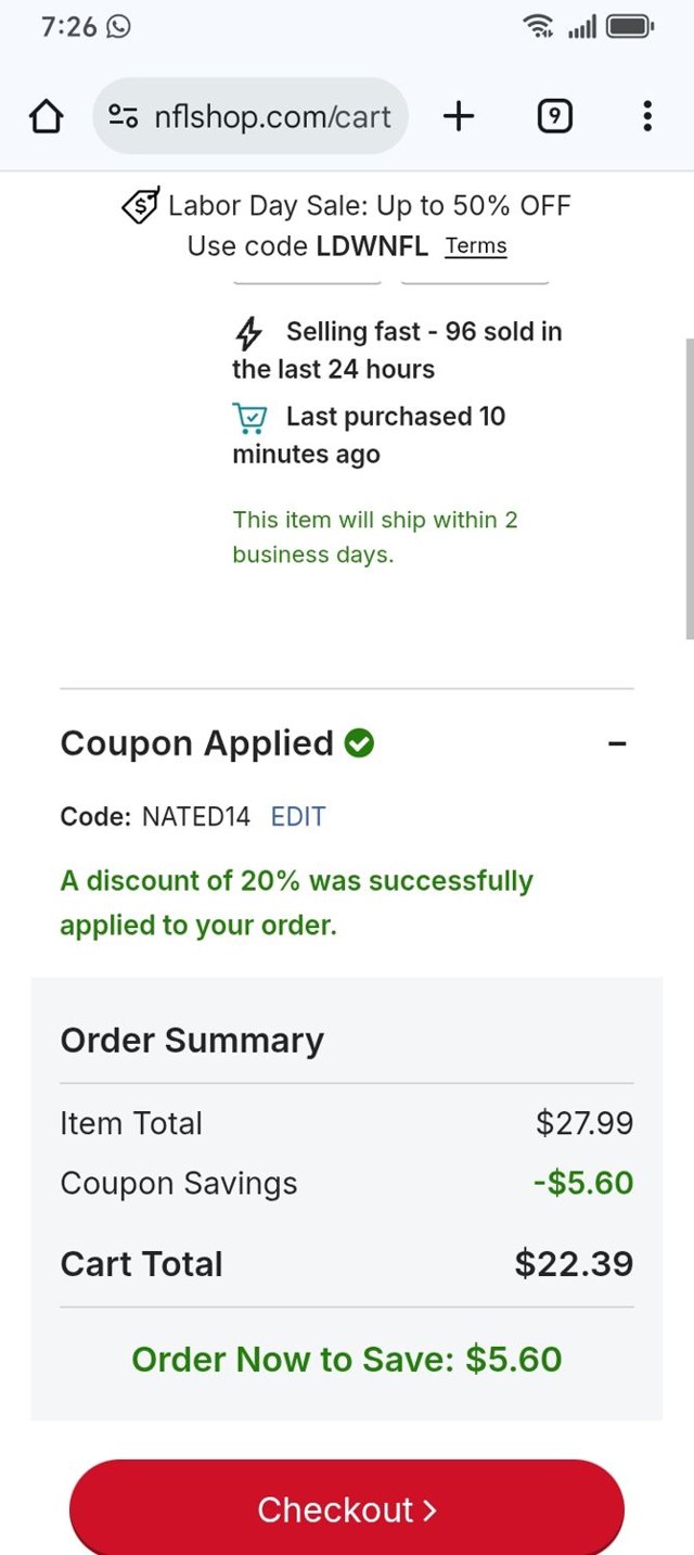 Buffalo Bills checkout page showing Buffalo Bills promo code box | Screenshot taken by SimplyCodes community member on Aug 31, 2025