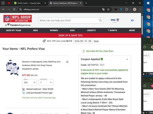 Buffalo Bills checkout page showing Buffalo Bills promo code box | Screenshot taken by SimplyCodes community member on Oct 4, 2025
