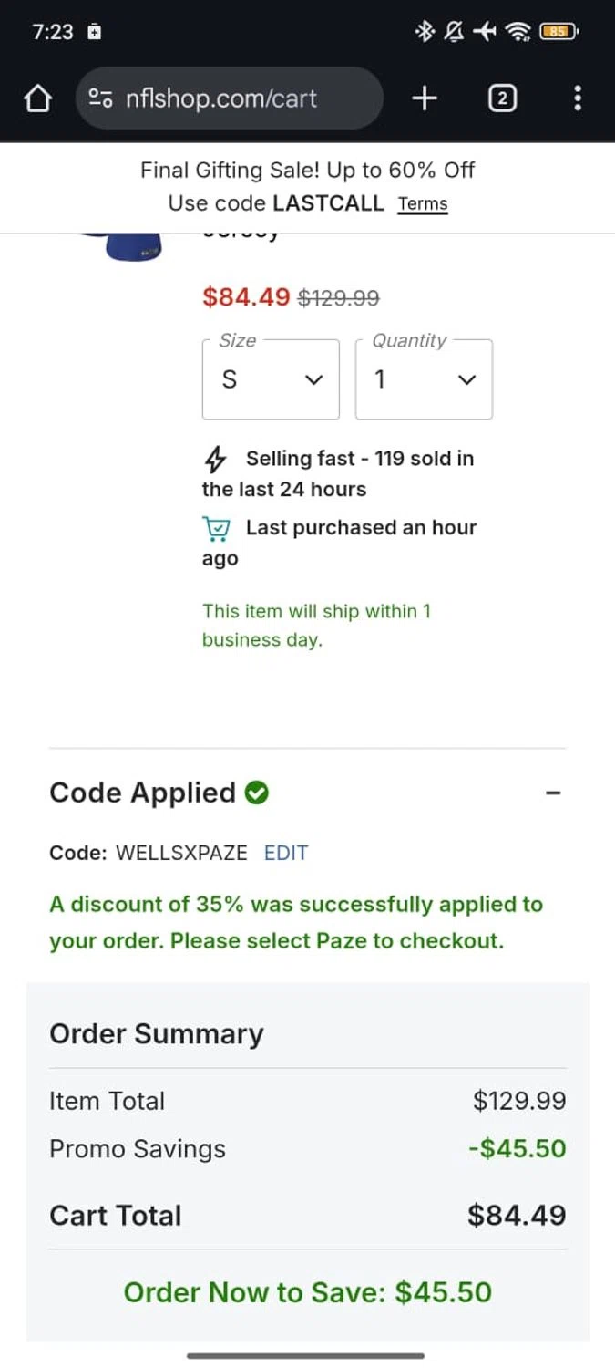 Buffalo Bills checkout page showing Buffalo Bills promo code box | Screenshot taken by SimplyCodes community member on Dec 19, 2025