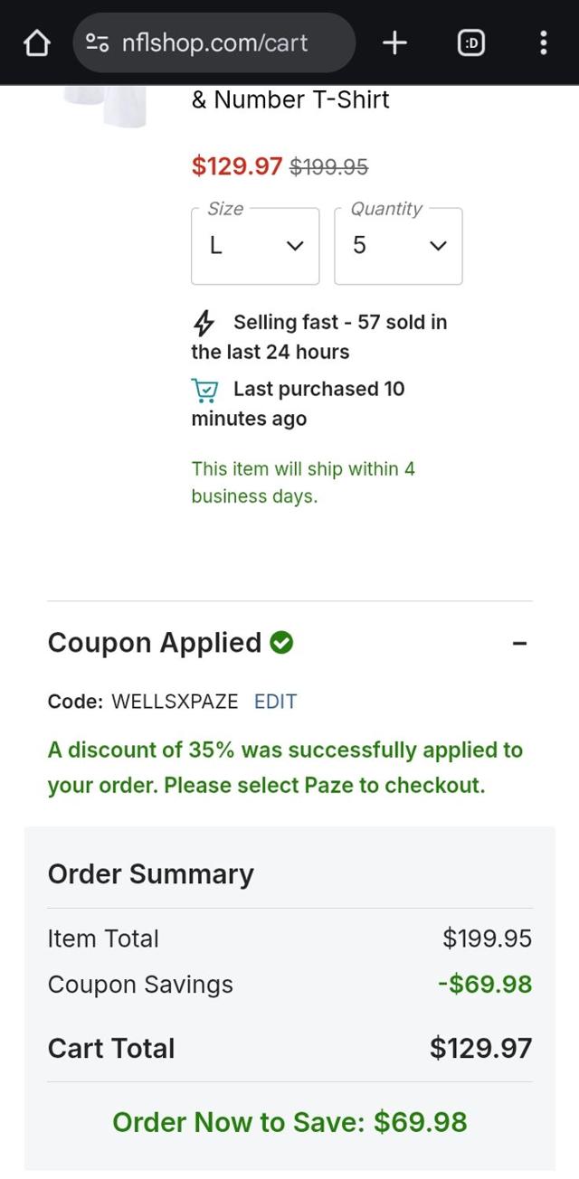 Buffalo Bills checkout page showing Buffalo Bills promo code box | Screenshot taken by SimplyCodes community member on Oct 3, 2025
